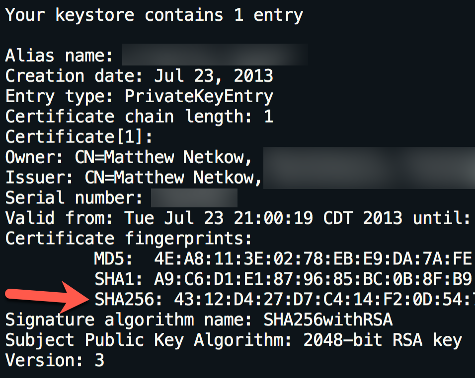 Keytool output